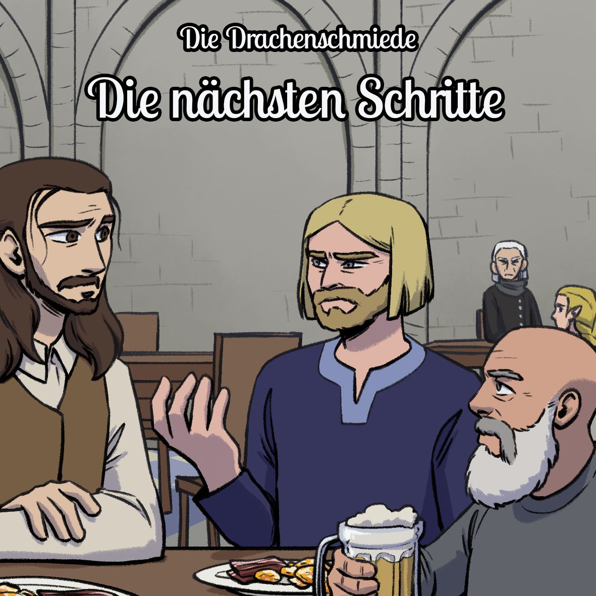 Gavin, Markus und Tromberg in Unterhaltung vertieft. Eirikur beobachet die Gruppe.
